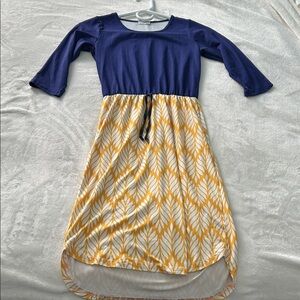 Stylish Kids Dress in Blue and Yellow Leaf Pattern